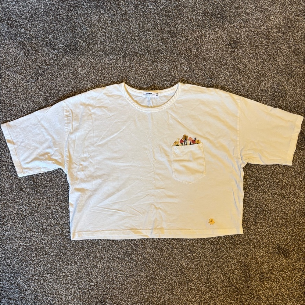 Cotton On White Relaxed Cropped Boxy Embroidered Tee